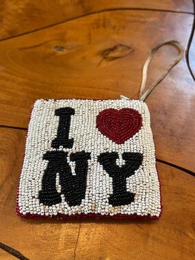 NEW I Love New York City Coin Purse Wallet Beaded Travel Bag NYC Wristlet